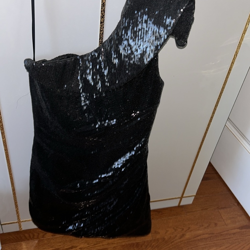 Scala One Shoulder Mini Black Sequence Dress - image 3
